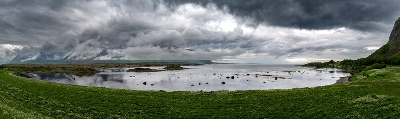 Coastal Landscape With Fjord On Lofoten Islands In Norway