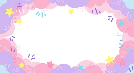 Whimsical pastel cloud border with stars and sparkles isolated on white background