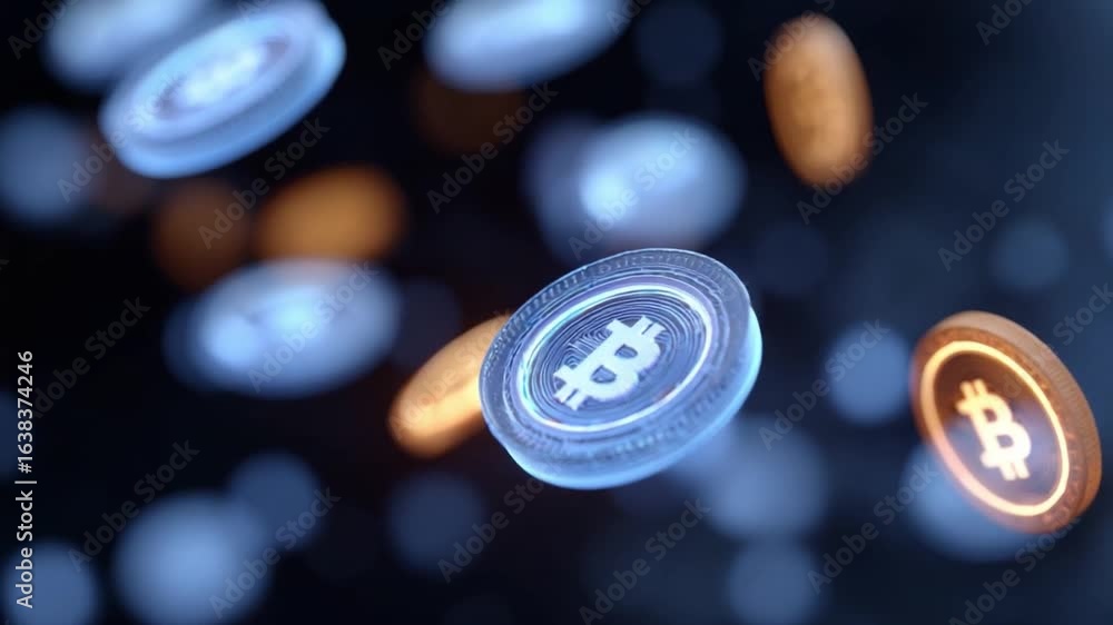 Poster bitcoin abstract floating: a captivating visual symphony of virtual bitcoin coins suspended in an et