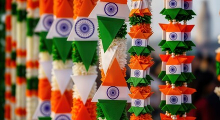 Decorative Indian Tricolor Festoon with Paper Flags for Cultural Celebrations, National Events, Festivities, and Awareness Campaigns  