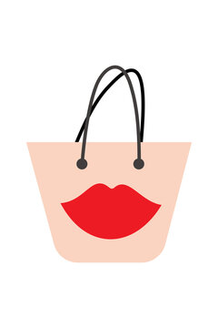 Fashion handbag with red lips design, shopping bag illustration, women accessories, beauty concept, stylish tote bag, feminine fashion vector