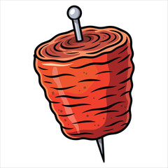 Skewered cartoon kebab with grilled meat. Hand drawn vector illustration on transparent background for culinary and street food related visuals