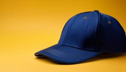 Fototapeta premium navy blue baseball cap on a vibrant yellow background