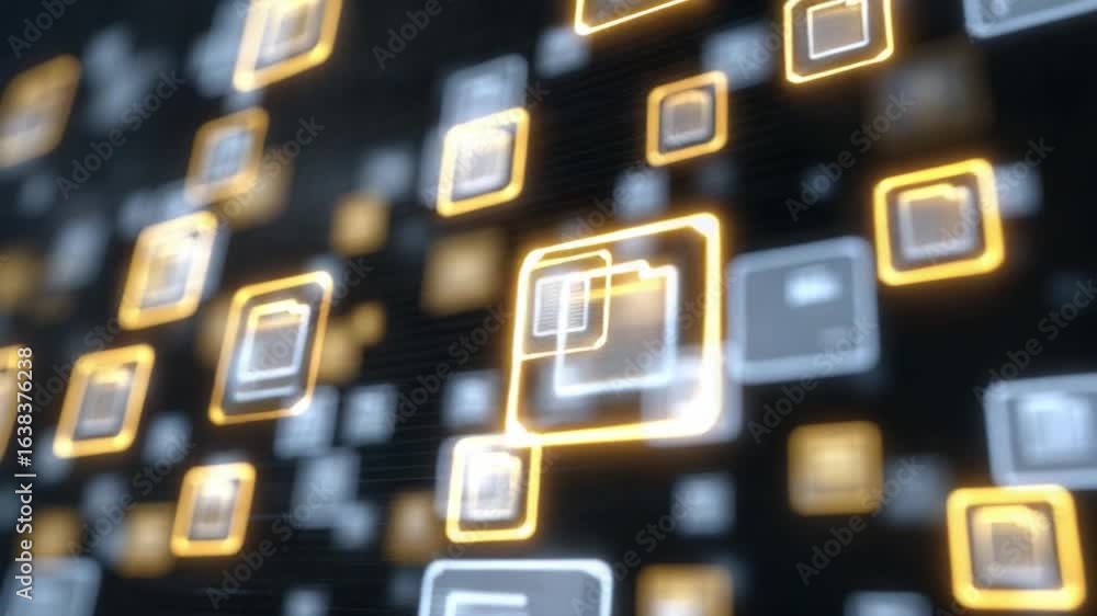 Poster digital data abstract: a modern and abstract visualization of digital files, representing the interc
