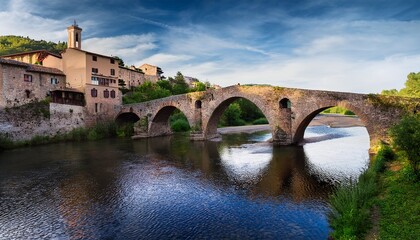 ancient stone bridge leading to a medieval town serene timeless beauty