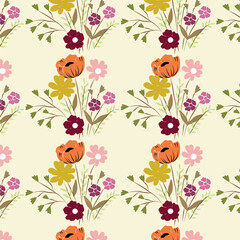 Vector flowers seamless pattern, line illustration, pencil drawing. Black and white floral pattern with flowers. Line art illustration. Floral pattern for invitations, wallpapers, print gift wra