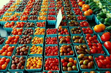 Fresh Tomatoes and Other Vegetables at Outdoor Market