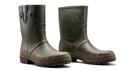 Pair of Green Rubber Rain Boots in Bright Studio