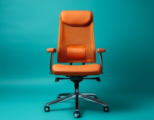 stylish orange office chair on a turquoise background