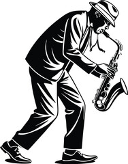 Black Jazz man Music vector icon Jazz man vector silhouette