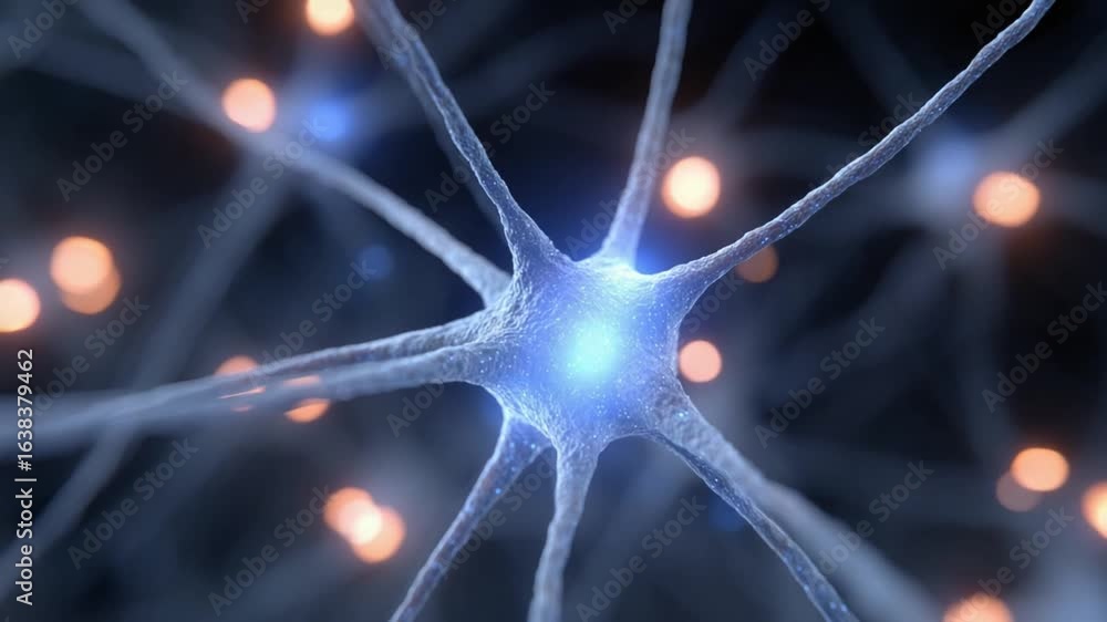 Poster brain neuron network: intricate network of neurons, highlighted with glowing synapses in a display o