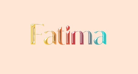 Fatima name. Arabic latin Name illustration. Colorful gradient graphic vector typography with removable background. 3D Separate Arabian name.