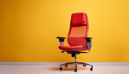 stylish red office chair on a bright yellow background ideal for workspace decor