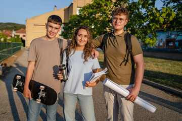Students walking home together after school