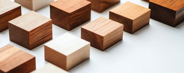 Wooden blocks of varying shades are arranged in a pattern