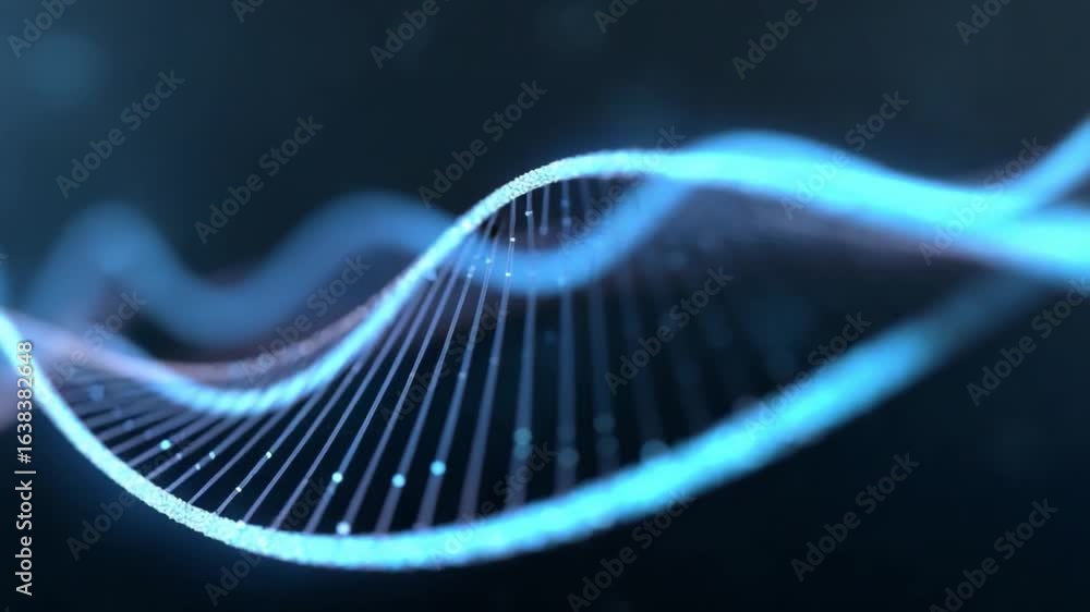 Poster genetic helix in cyan: a vibrant rendering of a glowing double helix stands as a beacon of science, 