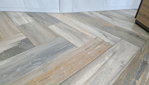 Gray and beige wood-look tile flooring