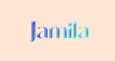 Jamila name. Arabic latin Name illustration. Colorful gradient graphic vector typography with removable background. 3D Separate Arabian name.