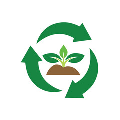 Recycle icon. Sustainability vector. Three recycling arrows with a plant in the center. net zero, green energy, web icon. flat design style.