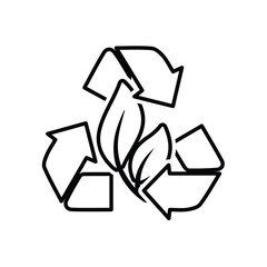 Recycle icon. Sustainability vector. recycling arrows with a leaf in the center. net zero, green energy, web icon. outline design style.