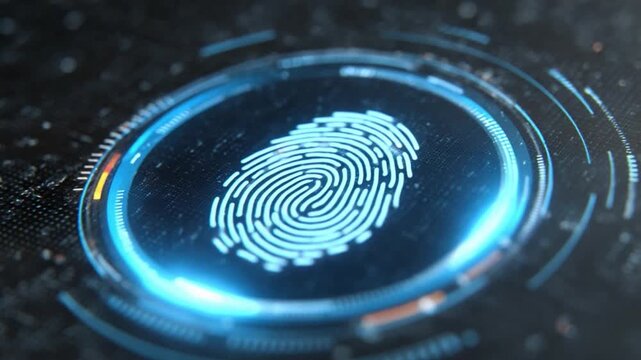 Biometric Security Concept: A digitally rendered, captivating image highlighting the concept of biometric security, focusing on a glowing fingerprint symbol that promises protection and innovation.