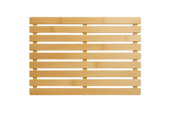 Natural Bamboo Slatted Mat with Horizontal Strips and Interlocking Crossbars for Kitchen or Bathroom Use