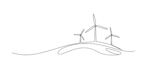 Minimalist line art of wind turbines on rolling hills renewable energy eco friendly