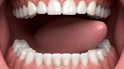 Action of Tongue Movement, Human Anatomy, Dental View, Video Content, Clinical Environment, Close-Up Perspective