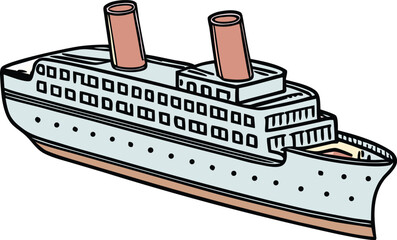 Obraz premium Vector illustration of a large passenger cruise ship on the vast blue ocean with a beautiful sky, ready for a luxurious vacation