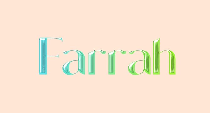 Farrah name. Arabic latin Name illustration. Colorful gradient graphic vector typography with removable background. 3D Separate Arabian name.