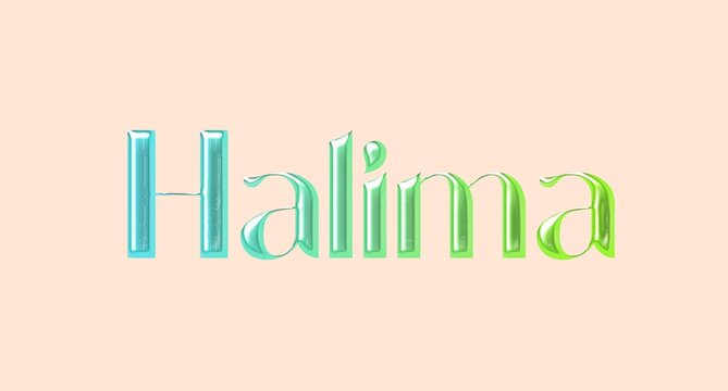 Halima name. Arabic latin Name illustration. Colorful gradient graphic vector typography with removable background. 3D Separate Arabian name.