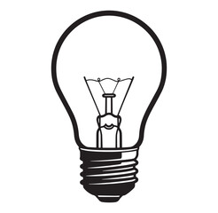 Obraz premium Simple black and white illustration of a classic incandescent light bulb on white background