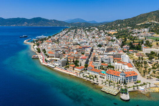 Aerial View of Loutra Edipsou Spa Town on Evia Island, Greece