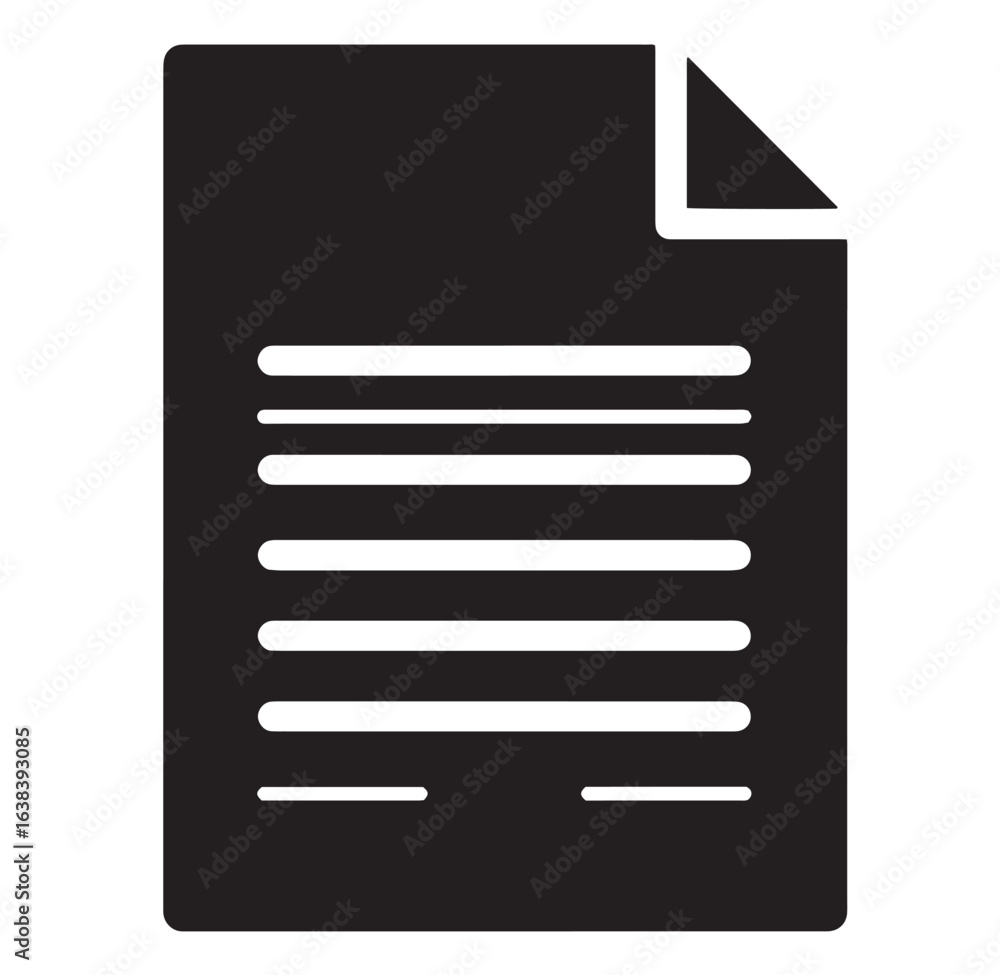 Poster simple black and white vector illustration of a document with folded corner and text lines