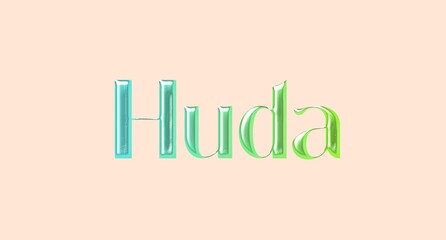 Huda name. Arabic latin Name illustration. Colorful gradient graphic vector typography with removable background. 3D Separate Arabian name.