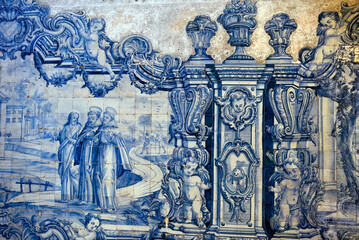 azulejos (painted ceramic tiles) inside the Convent of S&atilde;o Pedro de Alc&acirc;ntara Lisbon Portugal