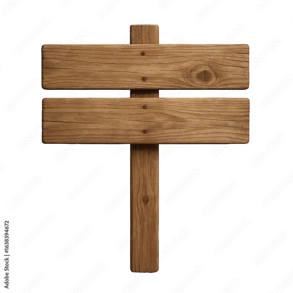 Poster rustic wooden signpost with two blank horizontal boards for directional information and custom text