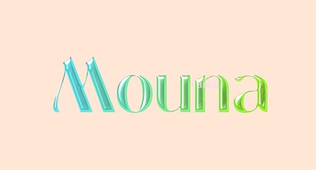 Mouna name. Arabic latin Name illustration. Colorful gradient graphic vector typography with removable background. 3D Separate Arabian name.