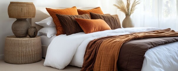 Warm tones and textures in a modern bedroom.