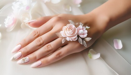 Fototapeta premium graceful hand adorned with floral nail art