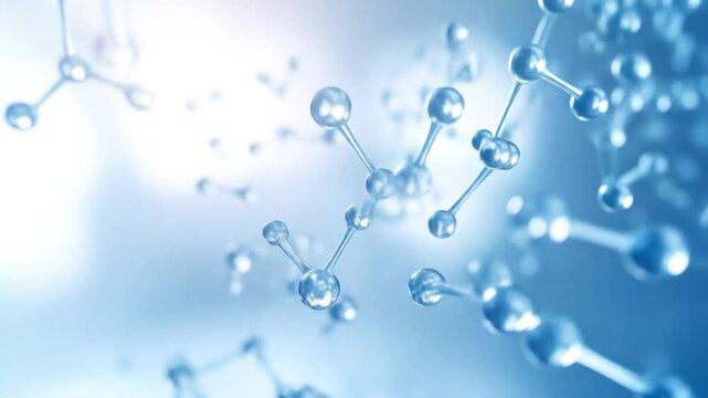Abstract 3d Rendering of Molecules in Blue and White Background Showing Scientific Research and Medical Innovation Structure with Connection and Element - Powered by Adobe