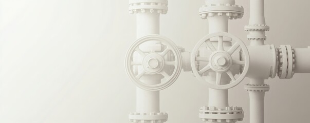 Obraz premium White industrial pipeline fittings against a plain background.
