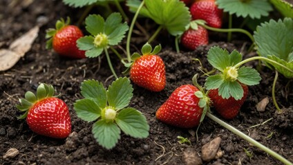 strawberries growing on the ground