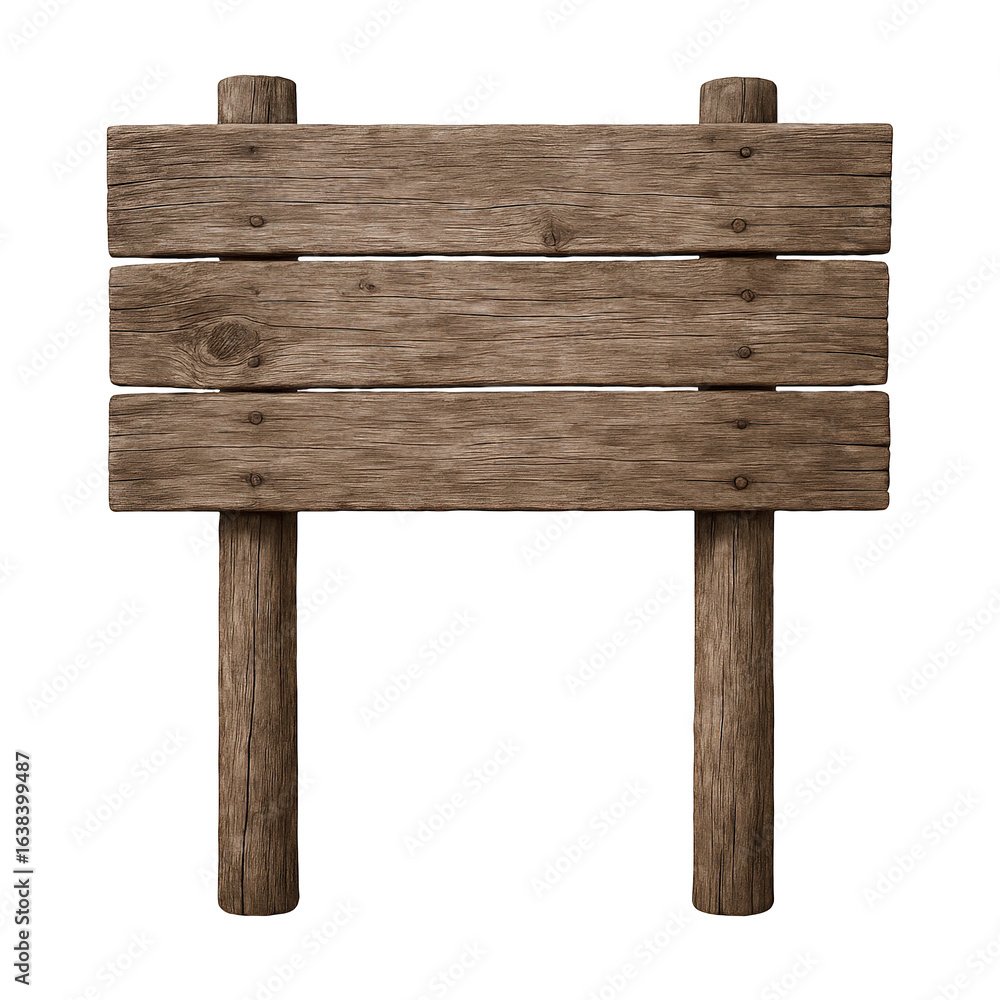 Poster rustic wooden signpost with three horizontal boards for information display and directional guidance