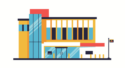 Stylized flat vector illustration of a contemporary inspection building design