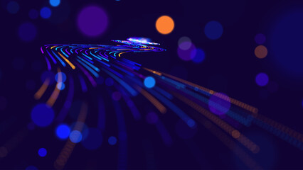 High Speed Light Particles Internet Data Cloud Technology Background. Digital Road Fast Speed Internet Broadband Data Flow Concept. Science Tech Research Presentation Bg. Vector Illustration. 