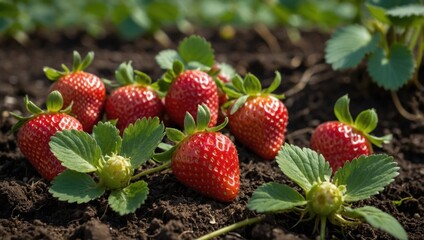 strawberries growing on the ground