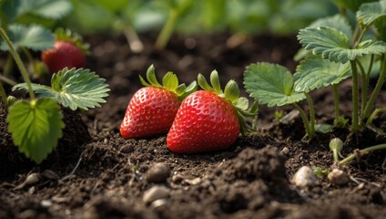 strawberries growing on the ground