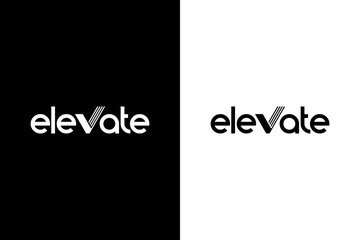 Elevate Modern Text logo design inspiration black and white background.