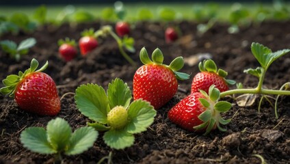 strawberries growing on the ground
